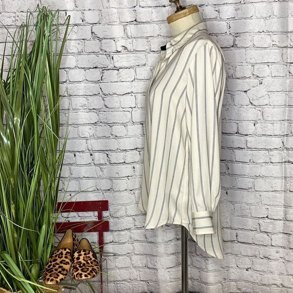 Rachel Zoe Oversized Button Down Hi-Low Striped Shirt M - Picture 2 of 16